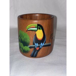 Vintage Hand-Painted Wood Souvenir Coffee Mug from COSTA RICA w/Toucan in tree